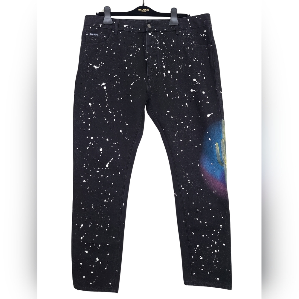 NWOT PALM ANGELS 🌴 Cactus Art and Paint Splatter Jeans - US 38